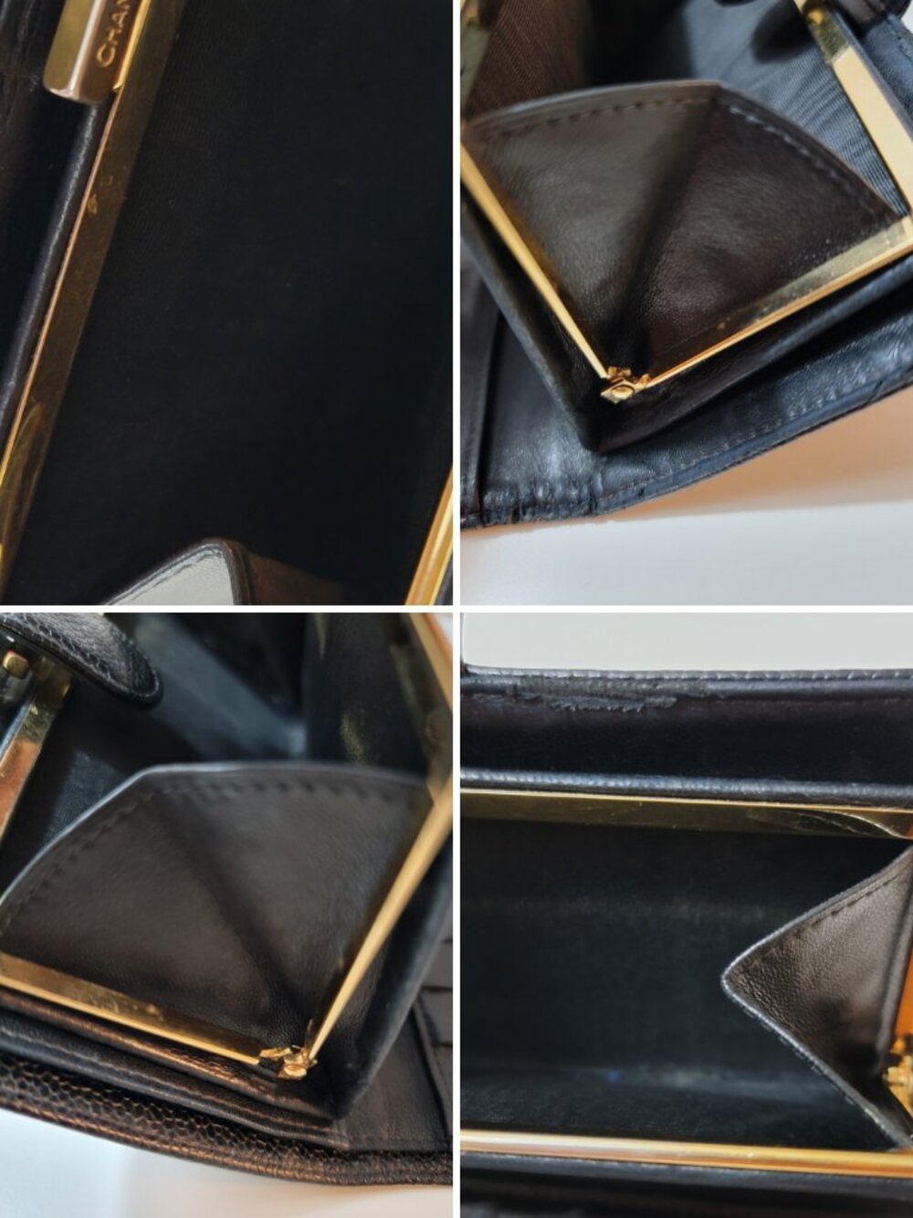 CHANEL Caviar Leather Long Wallet Kisslock Vintage Black CC Logo Made in France - Picture 9 of 11